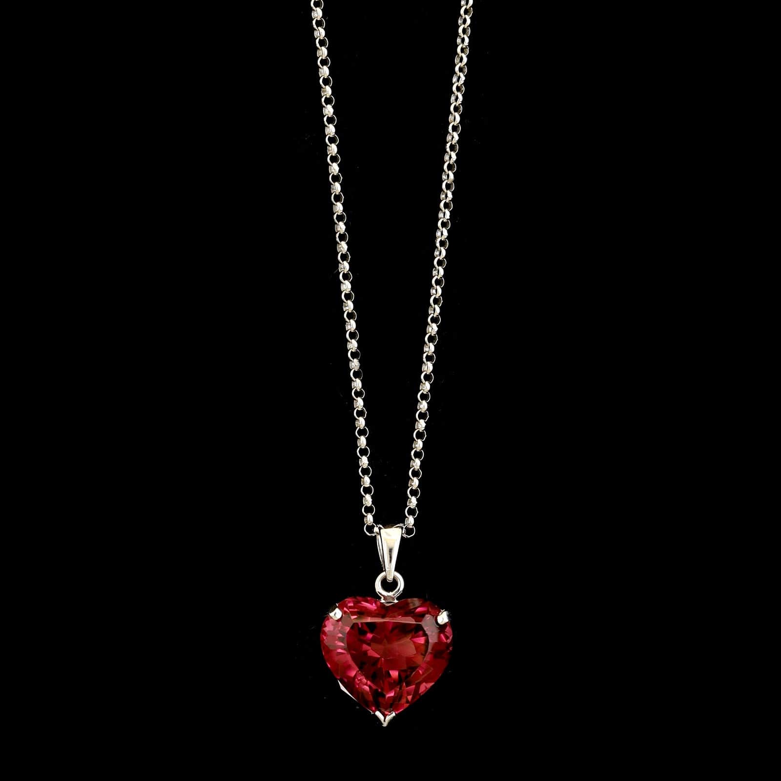 14K White Gold Estate Pink Tourmaline Pendant Necklace