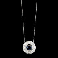 14K White Gold Estate Sapphire and Diamond Pendant Necklace