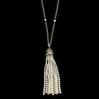 Tiffany & Co. Paloma Picasso Sterling Silver Estate Cultured Freshwater Pearl Olive Leaf Tassel Necklace