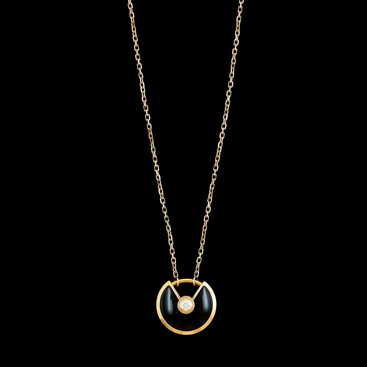 Cartier 18K Yellow Gold Estate Onyx and Diamond Amulette De Cartier XS Necklace