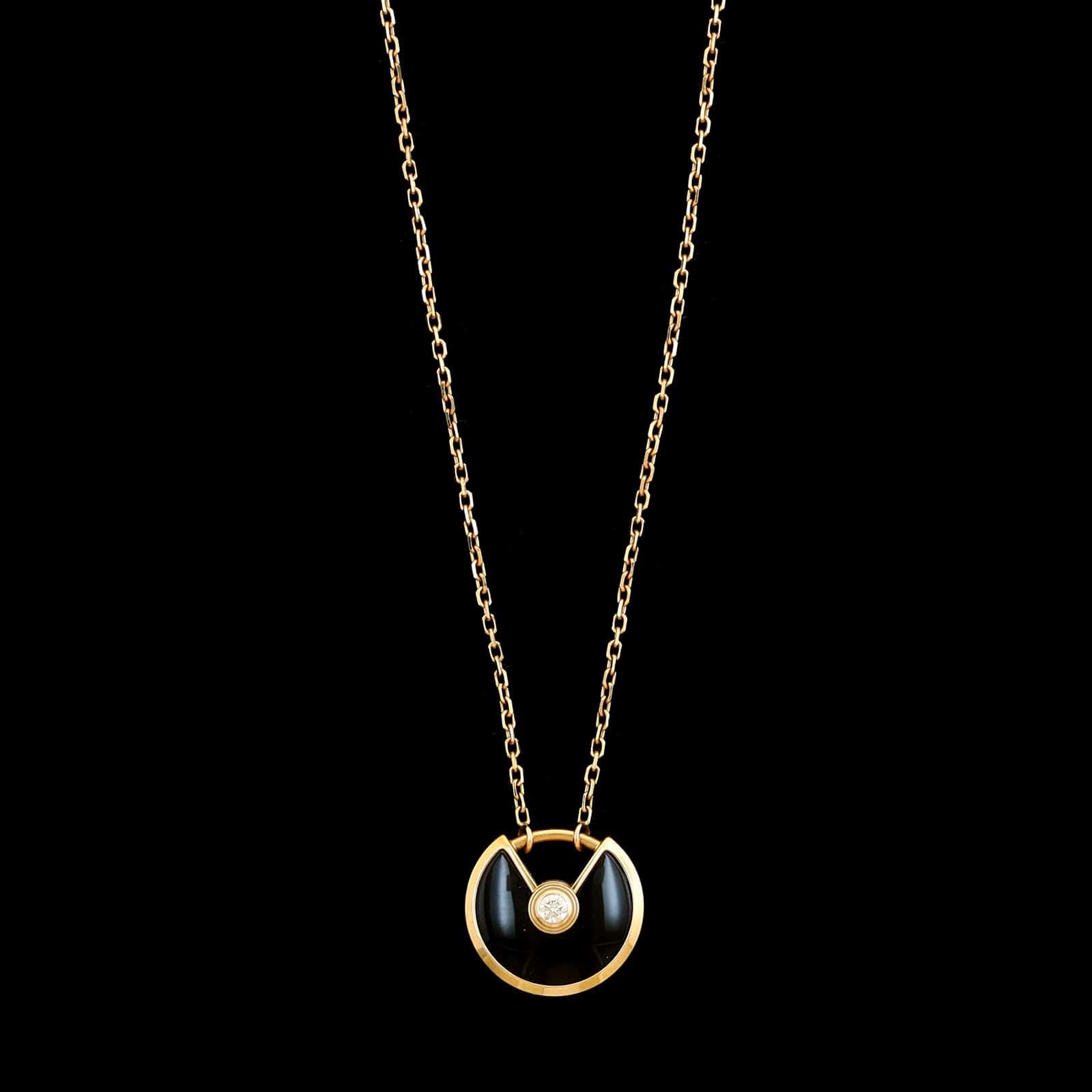 Cartier 18K Yellow Gold Estate Onyx and Diamond Amulette De Cartier XS Necklace