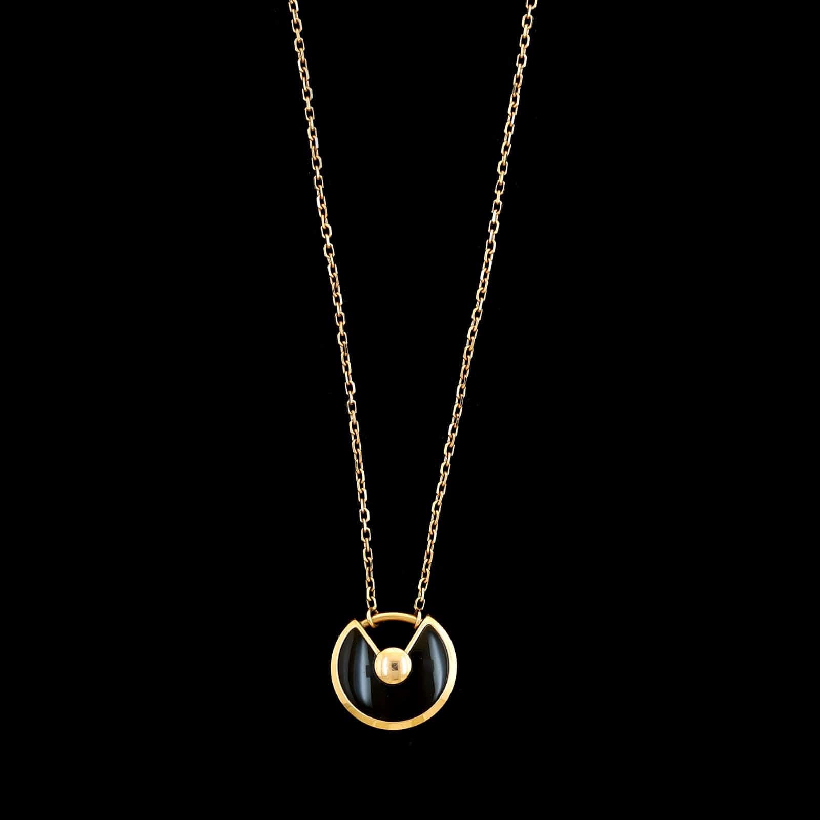 Cartier 18K Yellow Gold Estate Onyx and Diamond Amulette De Cartier XS Necklace