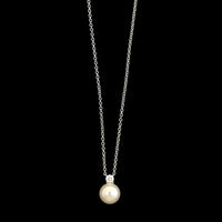 Tiffany & Co. 18K White Gold Estate Signature Cultured Pearl and Diamond Pendant Necklace