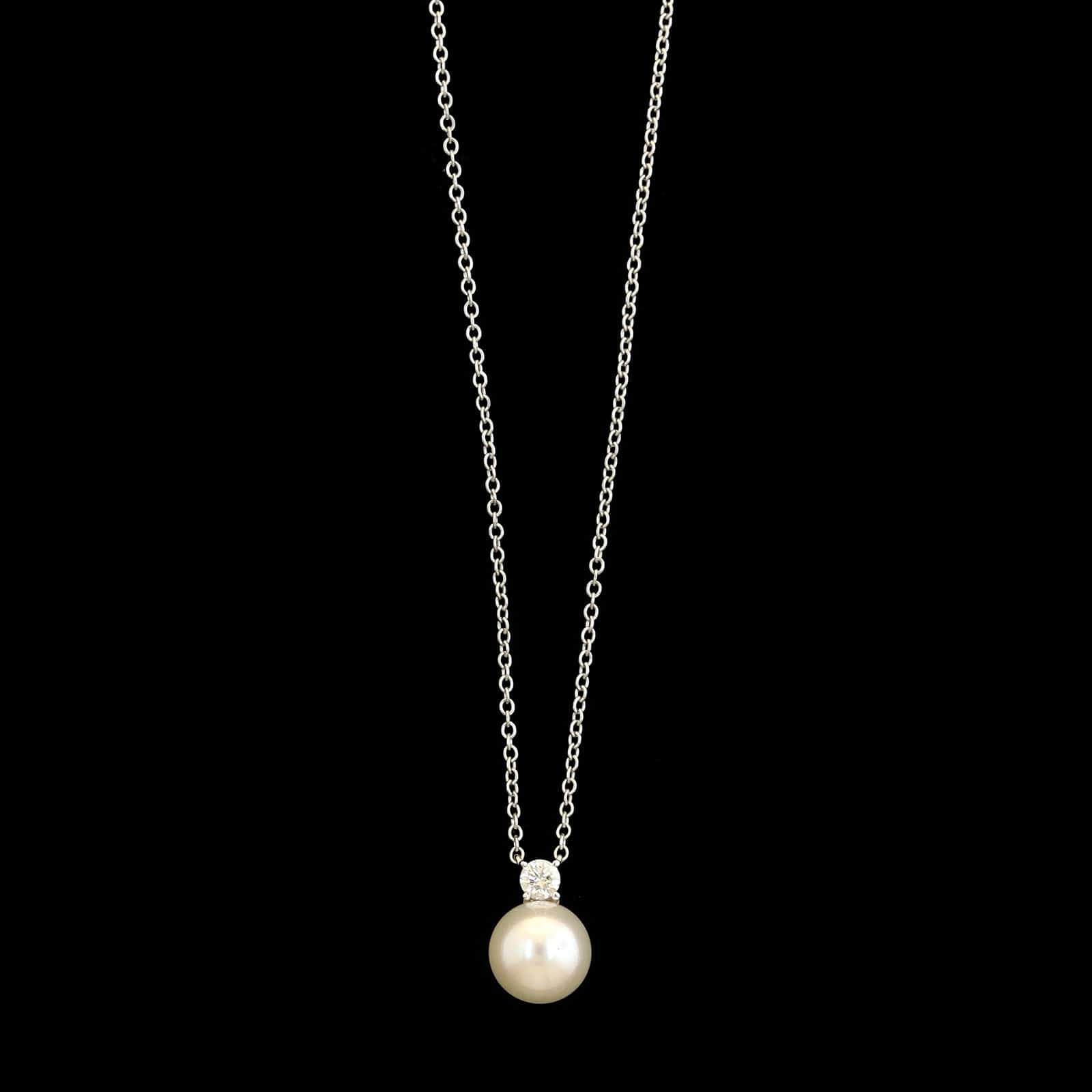 Tiffany & Co. 18K White Gold Estate Signature Cultured Pearl and Diamond Pendant Necklace