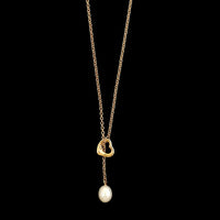 Tiffany & Co. 18K Rose Gold Estate Elsa Peretti Cultured Pearl Open Heart Lariat Necklace
