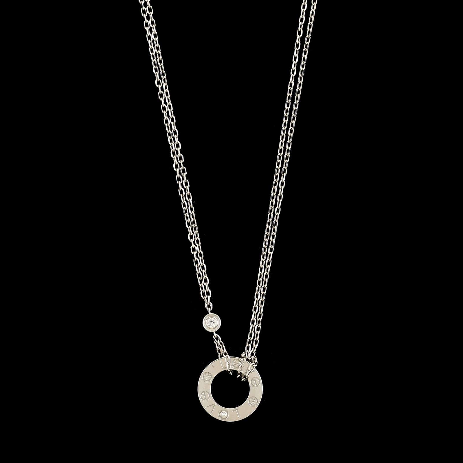 Cartier 18K White Gold Estate Diamond Love Pendant Necklace