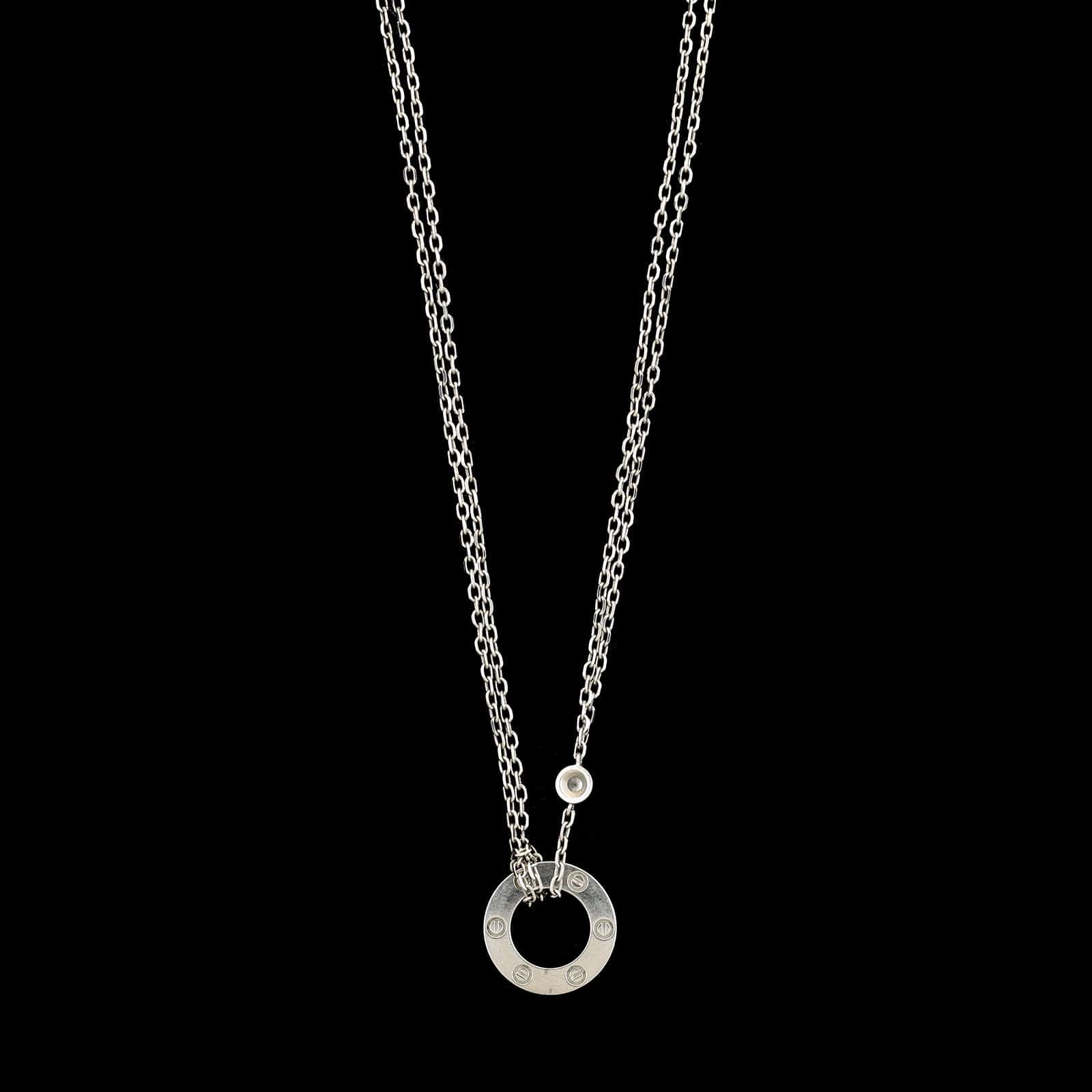 Cartier 18K White Gold Estate Diamond Love Pendant Necklace
