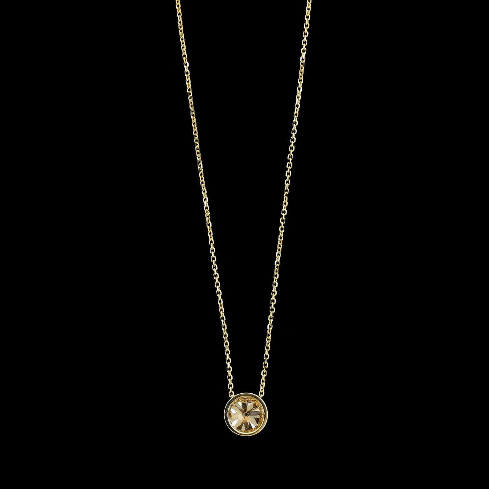 18K Yellow Gold Diamond Solitaire Pendant Necklace
