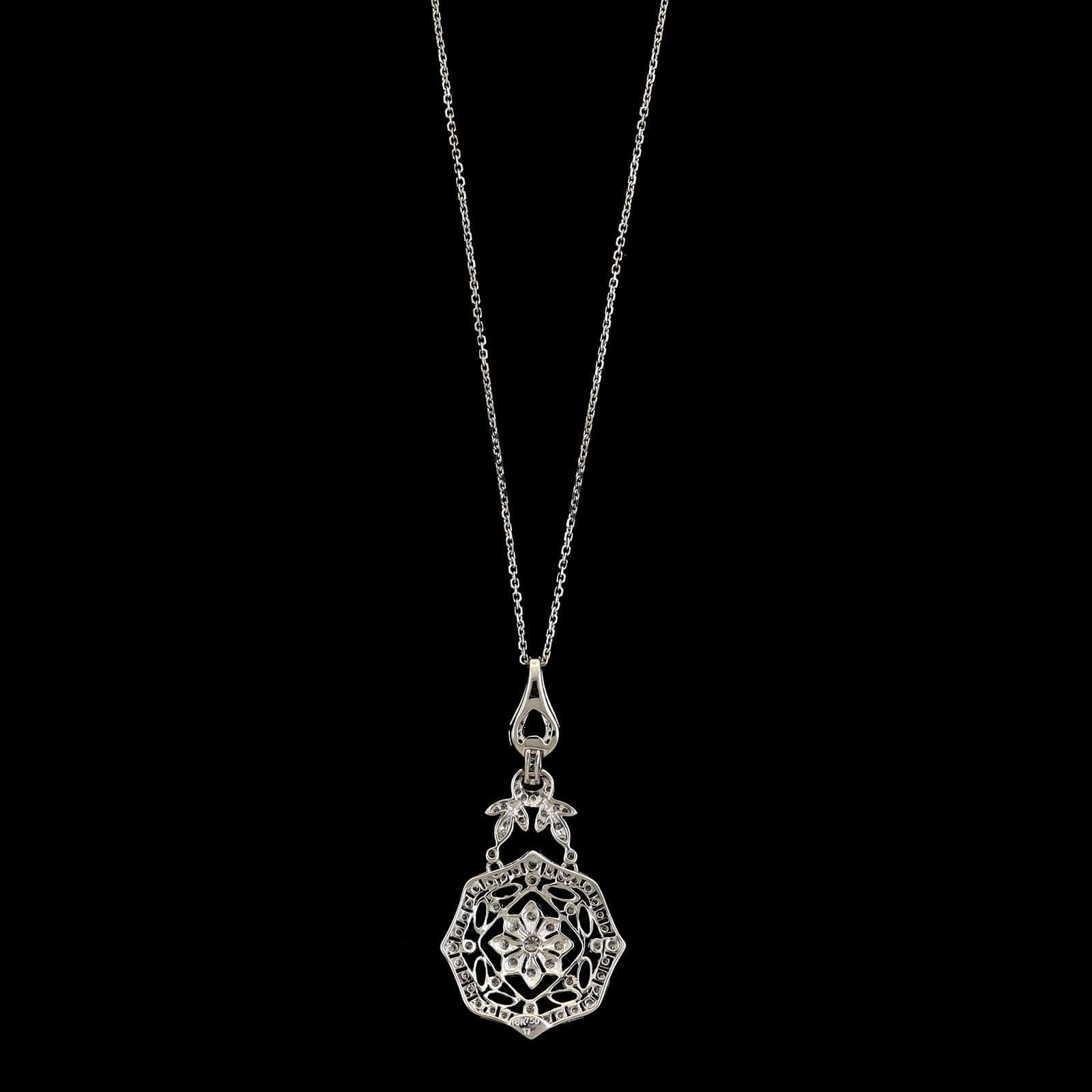 18K White Gold Estate Vintage Style Diamond Pendant Necklace&nbsp;