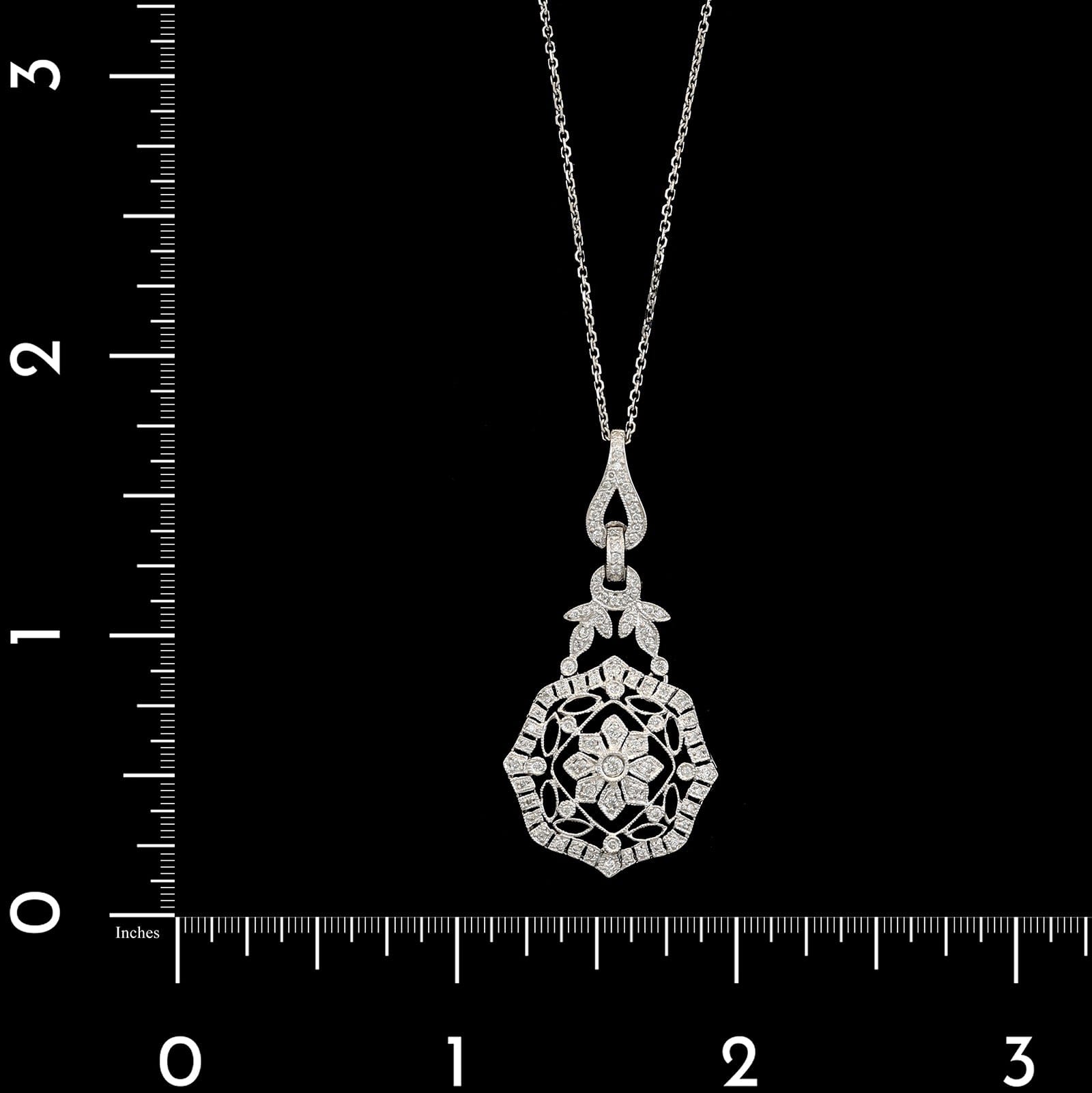 18K White Gold Estate Vintage Style Diamond Pendant Necklace&nbsp;