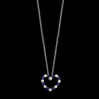 14K White Gold Estate Sapphire and Diamond Heart Pendant Necklace