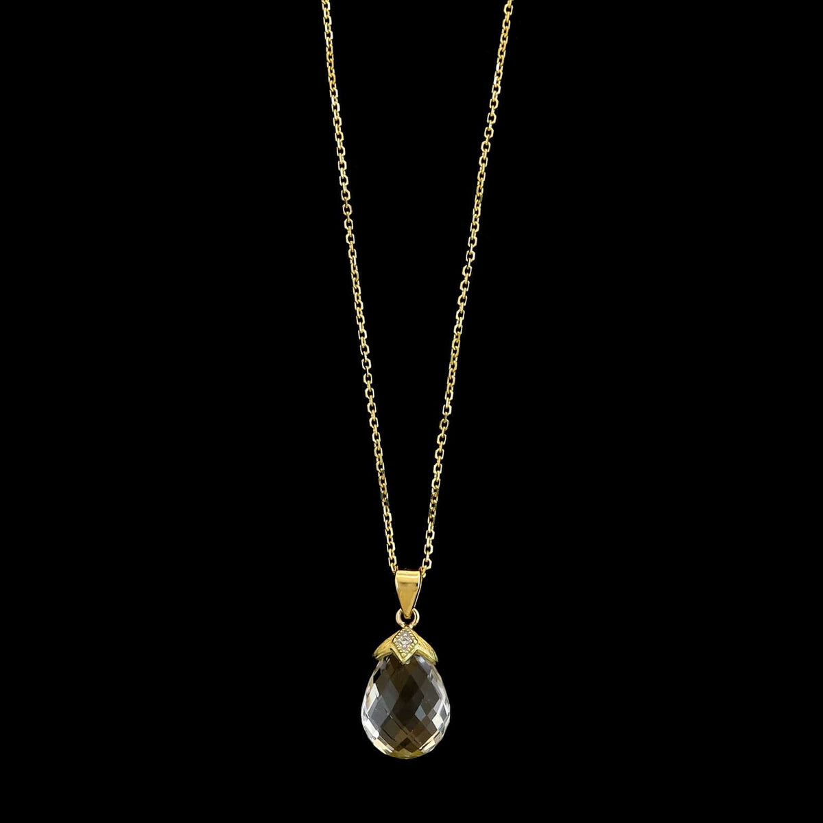 14K Yellow Gold Estate White Topaz and Diamond Pendant Necklace