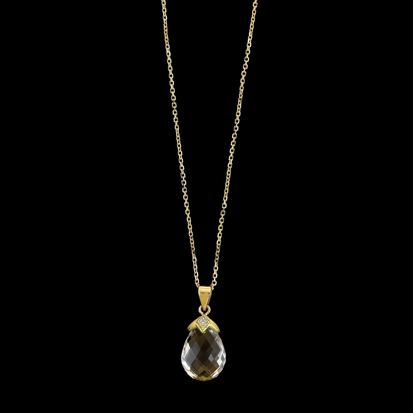 14K Yellow Gold Estate White Topaz and Diamond Pendant Necklace