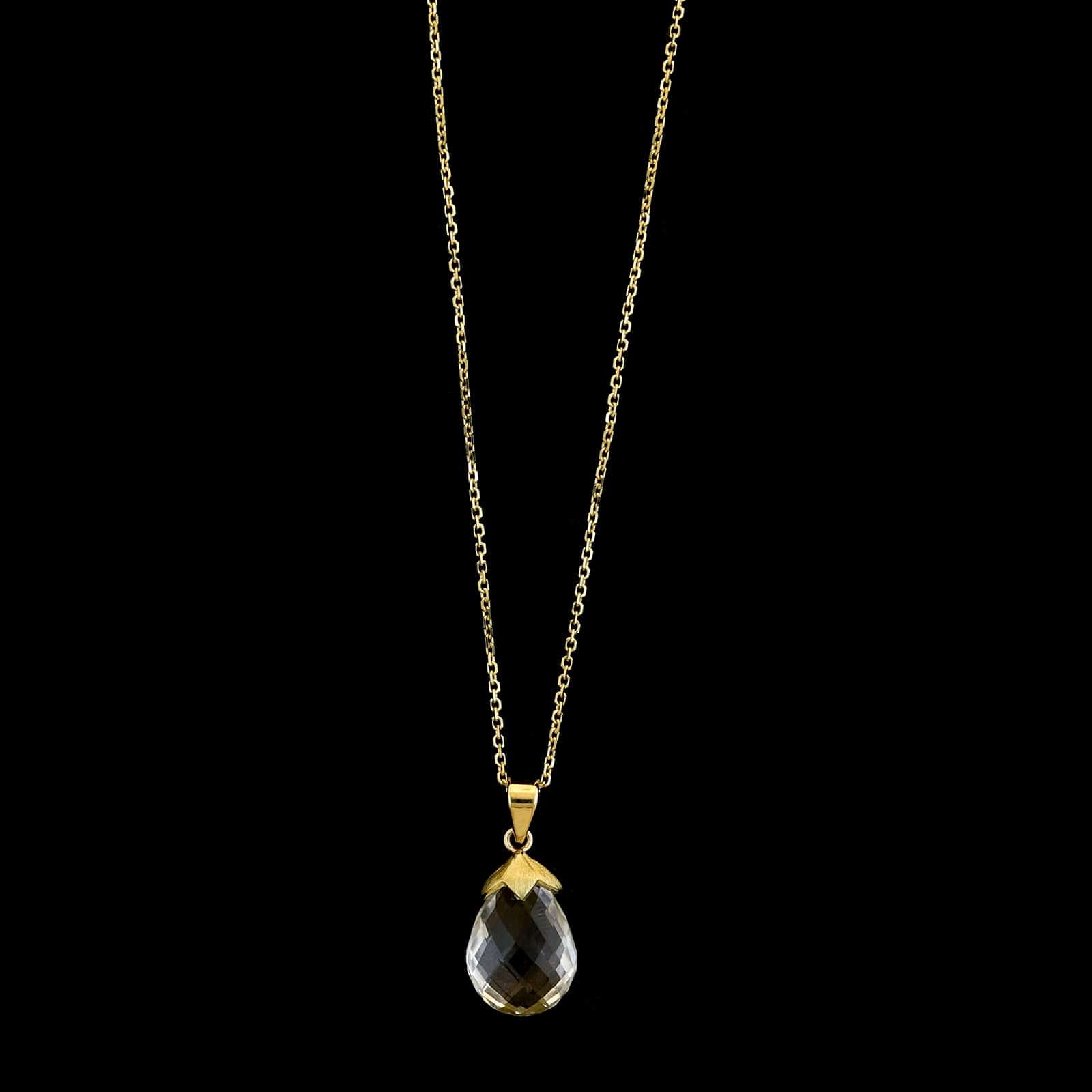 14K Yellow Gold Estate White Topaz and Diamond Pendant Necklace