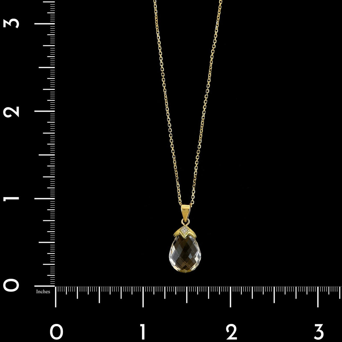 14K Yellow Gold Estate White Topaz and Diamond Pendant Necklace