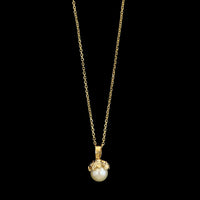 14K Yellow Gold Estate Pearl Pendant Necklace