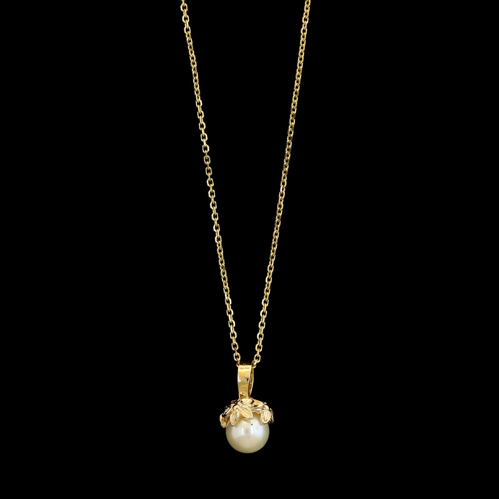14K Yellow Gold Estate Pearl Pendant Necklace