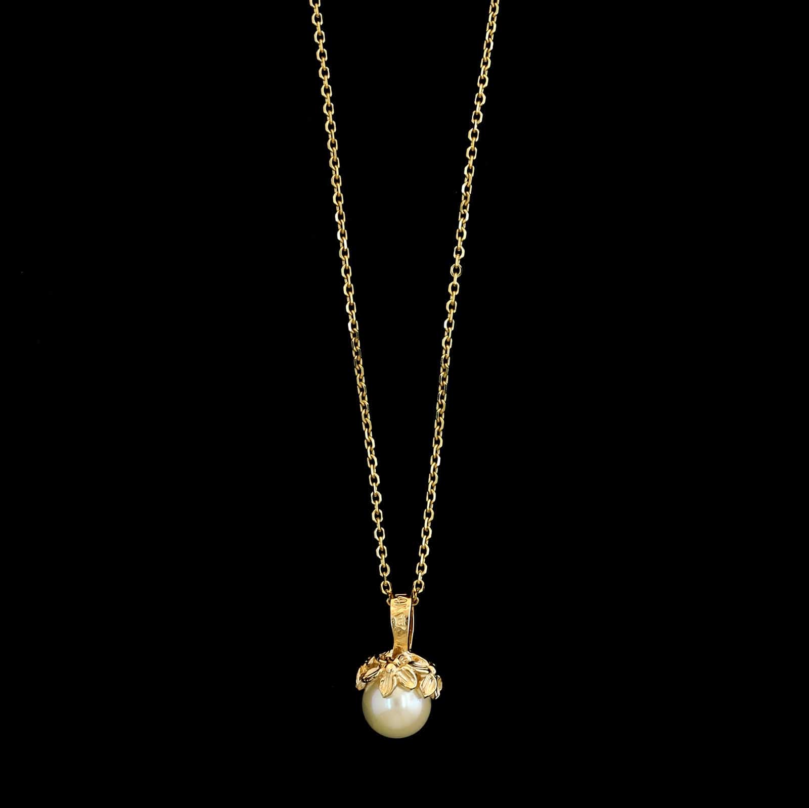 14K Yellow Gold Estate Pearl Pendant Necklace