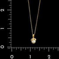 14K Yellow Gold Estate Pearl Pendant Necklace