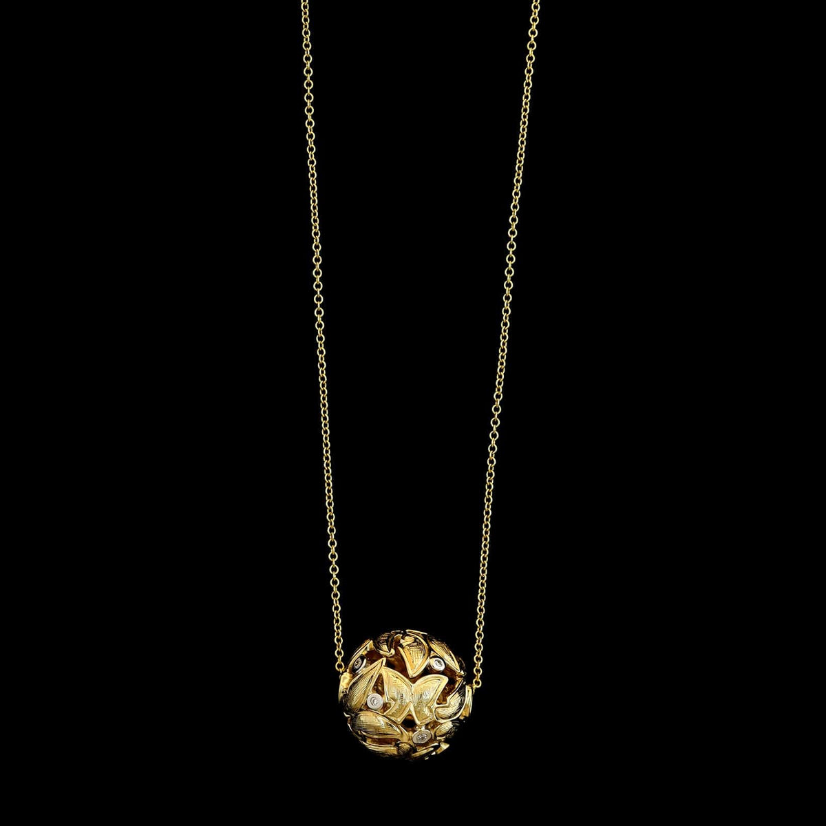 14K Yellow Gold Estate Butterfly Bead and Diamond Pendant Necklace
