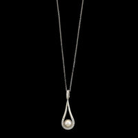 14K White Gold Estate Pearl and Diamond Pendant Necklace&nbsp;