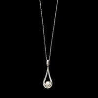 14K White Gold Estate Pearl and Diamond Pendant Necklace&nbsp;