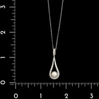 14K White Gold Estate Pearl and Diamond Pendant Necklace&nbsp;