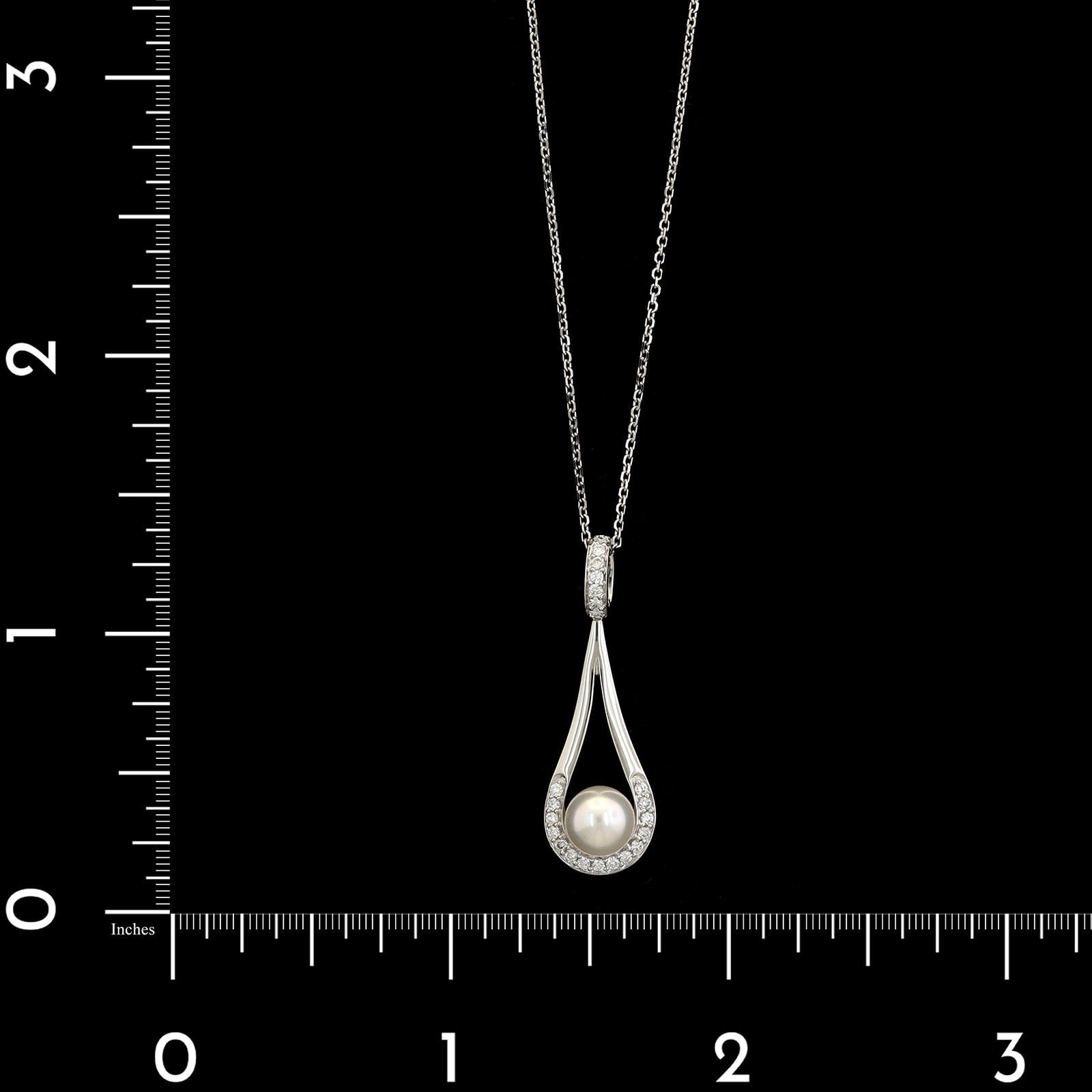 14K White Gold Estate Pearl and Diamond Pendant Necklace&nbsp;