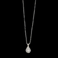 14K White Gold Estate Tear Drop Diamond Pendant Necklace