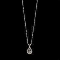 14K White Gold Estate Tear Drop Diamond Pendant Necklace