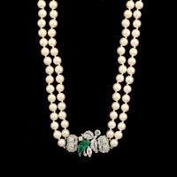 Raymond Yard Platinum Estate Art Deco Emerald, Diamond and Pearl Necklace