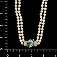 Raymond Yard Platinum Estate Art Deco Emerald, Diamond and Pearl Necklace