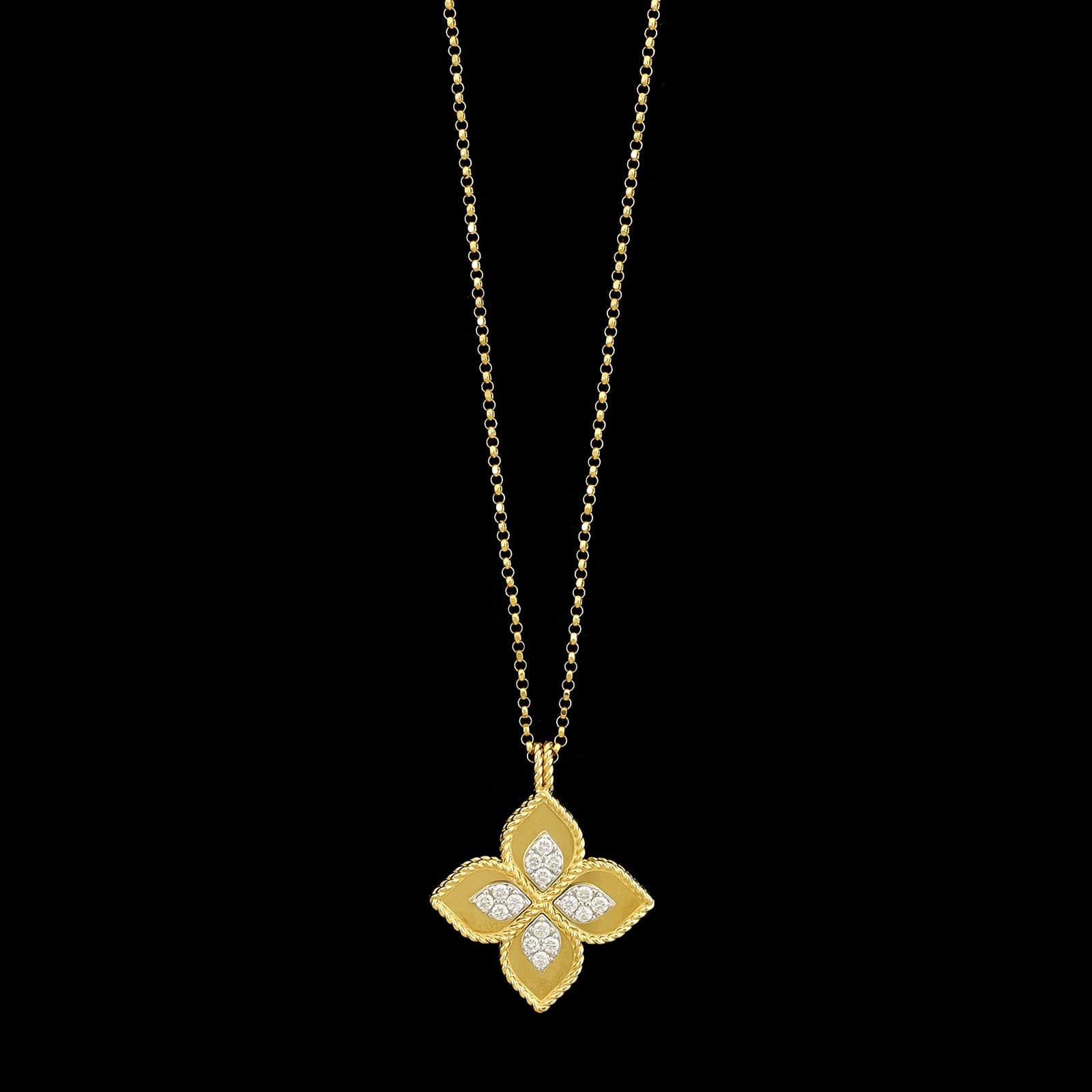 Roberto Coin 18K Yellow Gold Estate Diamond Princess Flower Pendant Necklace