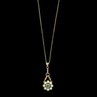 14K Yellow Gold Estate Blue Zircon and Cultured Pearl Pendant Necklace
