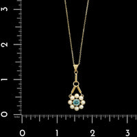 14K Yellow Gold Estate Blue Zircon and Cultured Pearl Pendant Necklace