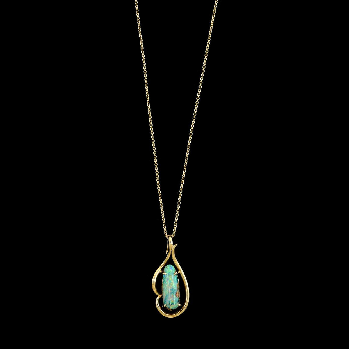 14K Yellow Gold Estate Opal Pendant Necklace