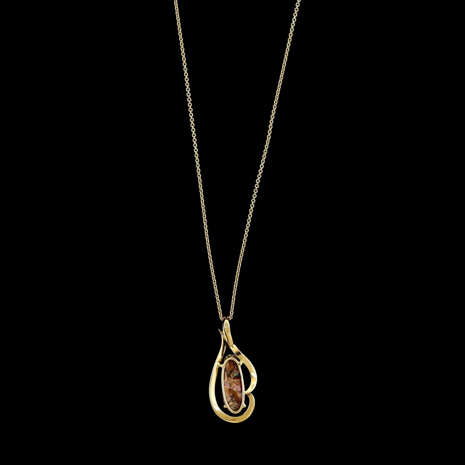 14K Yellow Gold Estate Opal Pendant Necklace