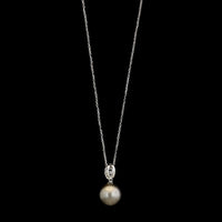 18K White Gold Estate Pearl and Diamond Pendant Necklace