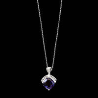 14K White Gold Estate Iolite and Diamond Pendant Necklace