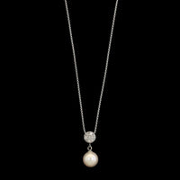 14K White Gold Estate Diamond Pave and Pearl Drop Pendant Necklace