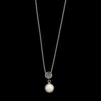 14K White Gold Estate Diamond Pave and Pearl Drop Pendant Necklace