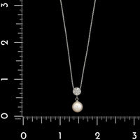 14K White Gold Estate Diamond Pave and Pearl Drop Pendant Necklace