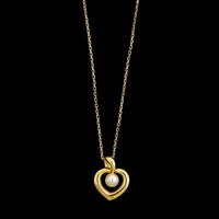 Mikimoto 18K Yellow Gold Estate Pearl Heart Pendant Necklace
