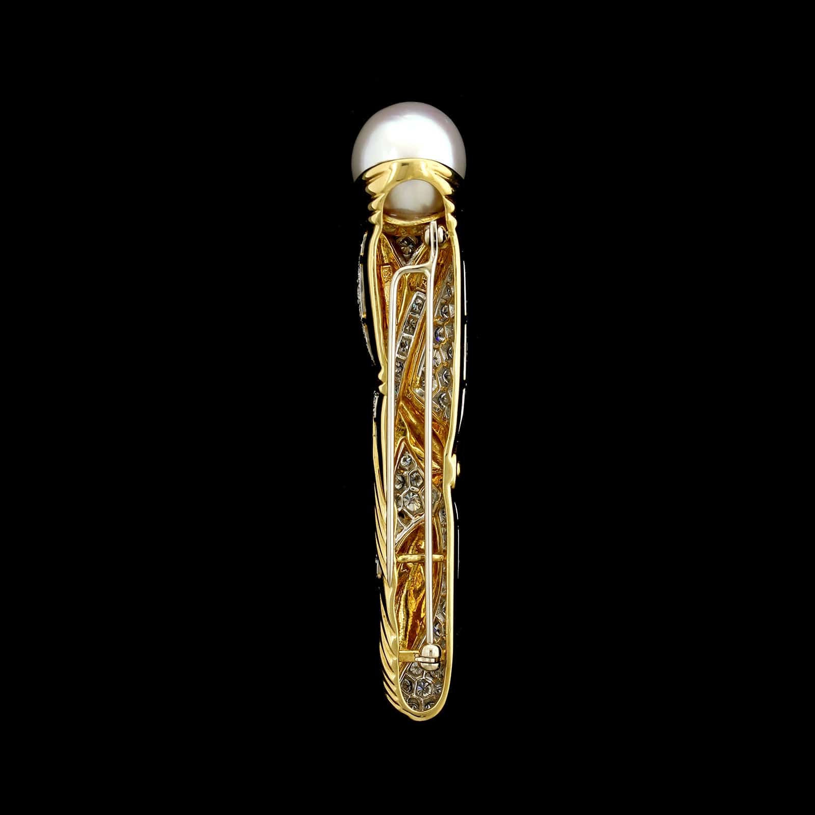Black Starr & Frost 18K Yellow Gold & Platinum Estate Cultured South Sea Pearl and Diamond Brooch