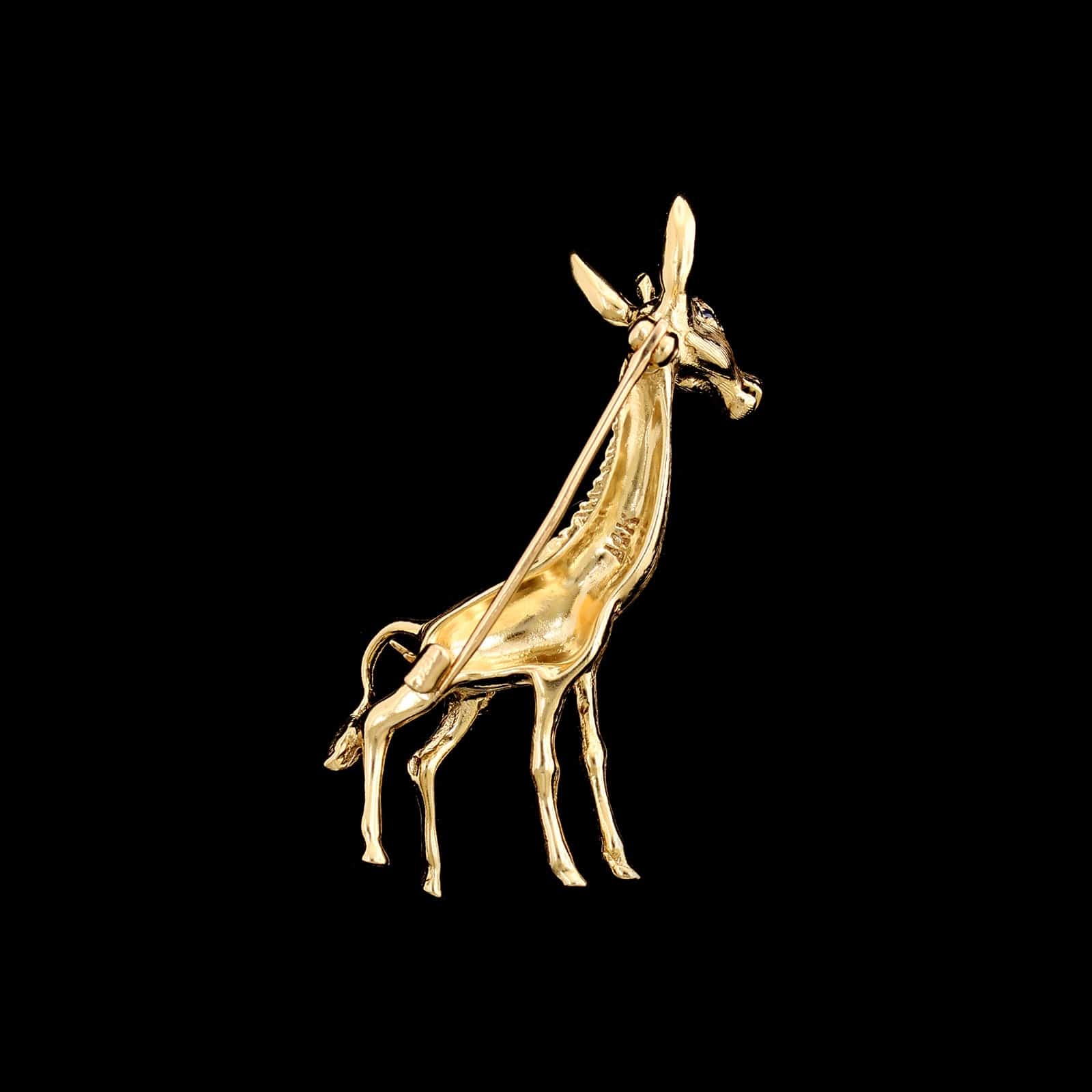 14K Yellow Gold Estate Sapphire Giraffe Pin