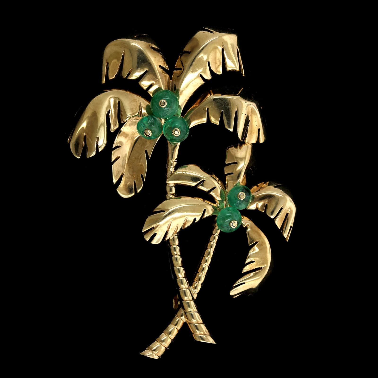 Trabert & Hoeffer Mauboussin 14K Yellow Gold Estate Emerald Palm Tree Pin