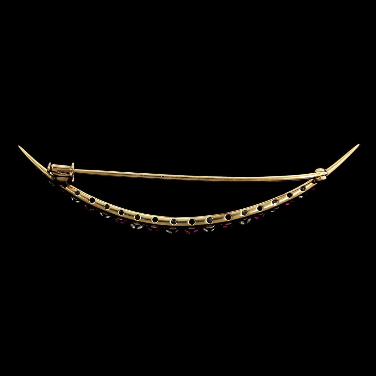 Antique Estate Ruby and Diamond Crescent Moon Pin
