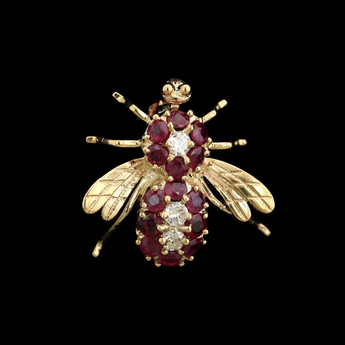 14K Yellow Gold Estate Ruby and Diamond Bee Pin