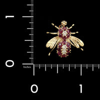 14K Yellow Gold Estate Ruby and Diamond Bee Pin