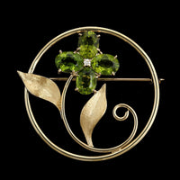 14K Yellow Gold Estate Peridot and Diamond Flower Pin